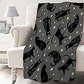 Cute Black Cats Blanket Gifts for Cat Lovers Girl, Halloween Throw Stars Plush Moon Blankets for Girls Women Lightweight Flannel Fleece Christmas Bedding for Chair Couch Bed Gift for Kids 40x50In