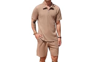 SPKPKEY Men's Knit Polo Shirt and Shorts Set 2 Pieces Zipper Outfits Summer Casual Tracksuit