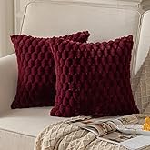 MANDIOO Pack of 2 Burgundy Super Soft Plush Fluffy Decorative Throw Pillow Covers 16x16 inch Faux Fur Wool Velvet Cushion Covers Pillow Cases Couch Sofa Bed Living Room
