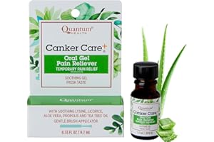 Quantum Health Canker Care+ Oral Pain Relief Gel Lysine Provides Fast Soothing Protective Mouth Care Herbal-Based Formula Relieves Canker Sore & Toothache - Fresh Natural Mint Flavor - 0.33 Ounce