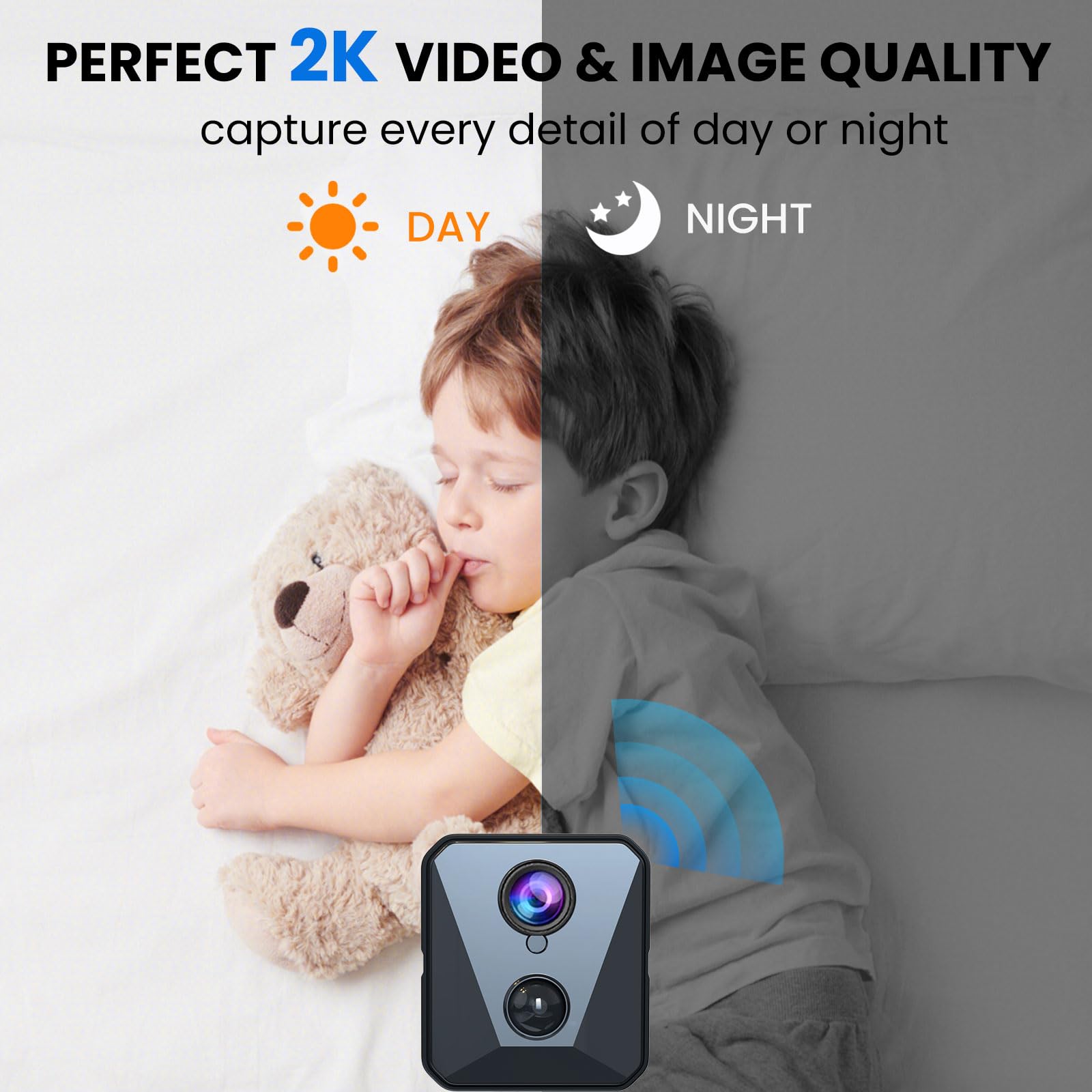 2025 Upgraded Security Camera, 4K HD Mini Nanny Cam for Home with Night Vision, WiFi Indoor Camera, 100 Days Long Battery Life, Motion Detection, Remote Viewing, Wireless Surveillance Cam