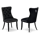 East West Furniture DAPFL24 Dallas Parson Chairs - Button Tufted Nailhead Black Polyester Fabric Padded Dining Chairs, Set of