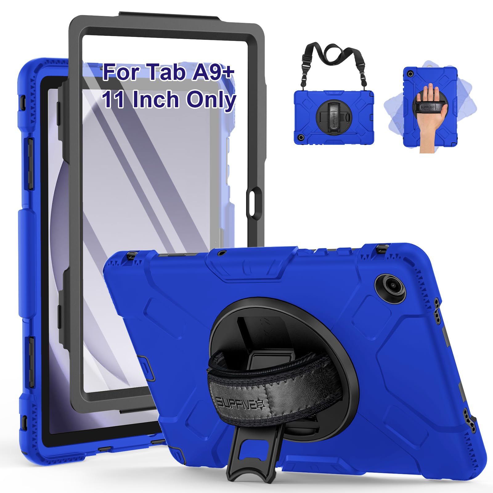 Photo 1 of SUPFIVES Case for Samsung Galaxy Tab A9 Plus 11 Inch 2023, Liquid Silicone Heavy Duty Shockproof Protector Tab A9 Plus Cover with 360°Rotating Stand+ Hand Strap+ S-Pen Holder+ Shoulder Strap, Blue