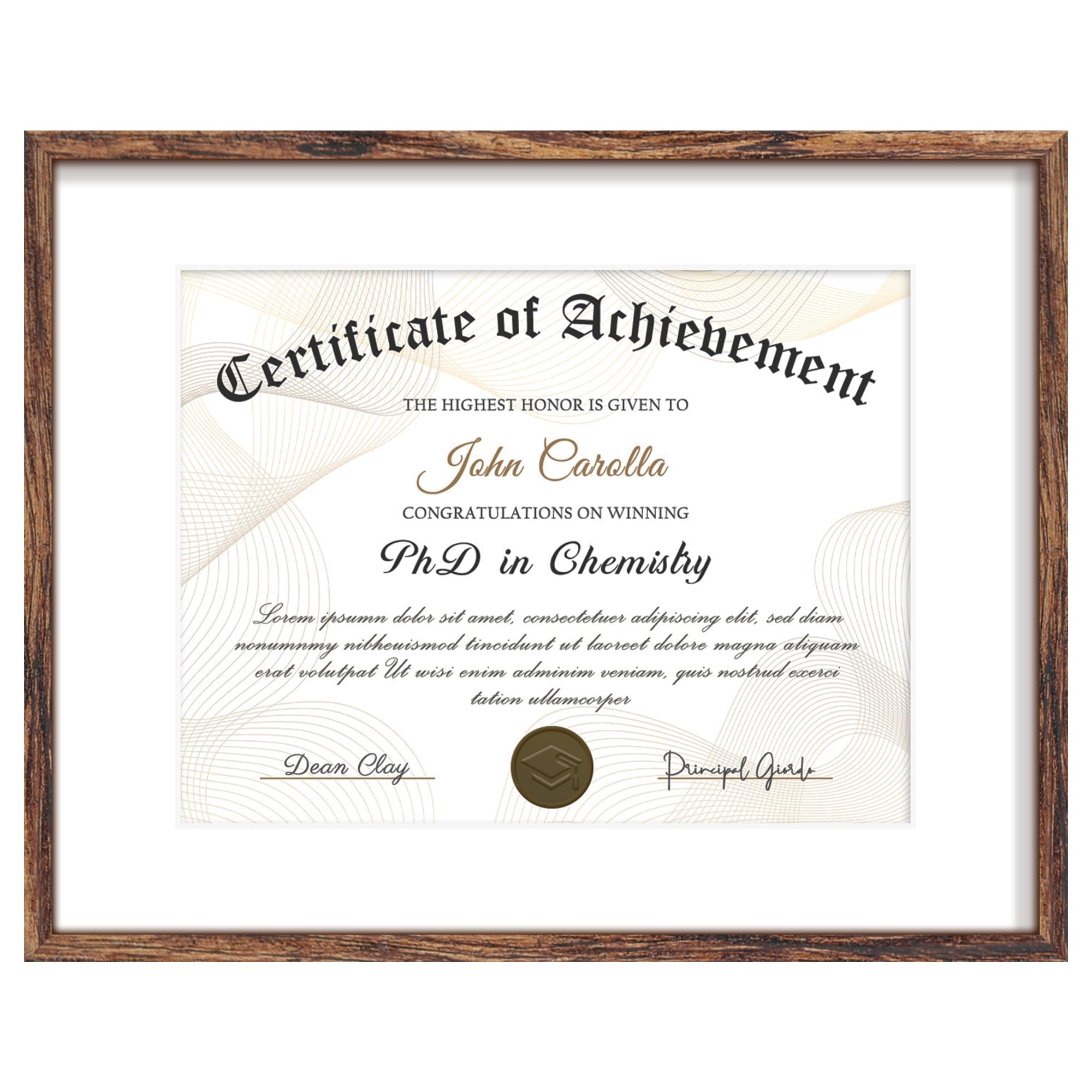 Fisnish 11x14 Picture Frame with Clear Plexiglass, Certificate Degree Frame for Wall and Tabletop, Brown, 1 Pack