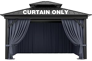 Pakunoda Gazebo Curtain Replacement Universal 4-Panel Sidewalls 10' X 12', Outdoor Privacy Curtains with Double Zipper, Replacement for Patio, Outdoor Canopy, Garden, and Backyard (Curtain Only)