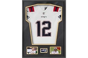 Yaetm Jersey Display Frame Case, Large Sport Jersey Shadow Box with Tempered Real Glass and Hanger for Baseball Basketball Football Soccer Hockey Shirt and Uniform, Two 4x6 Photos, Single, Black