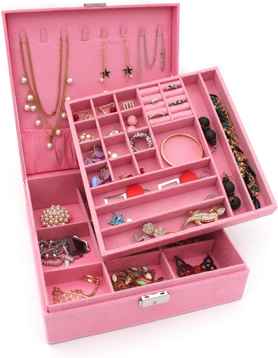 KLOUD City Two-Layer lint Jewelry Box Organizer Display Storage case with Lock (Blue): Home & Kitchen