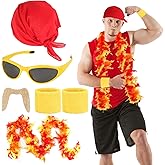 Kyson 5 Pcs Halloween Costume Accessories Kit Includes Feather Boa Fake Beard Bandana Wristbands Sunglasses for Cosplay Party