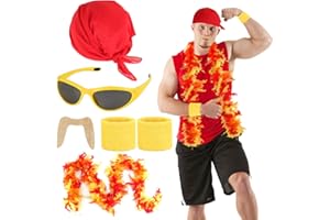 Kyson 5 Pcs Halloween Costume Accessories Kit Includes Feather Boa Fake Beard Bandana Wristbands Sunglasses for Cosplay Party