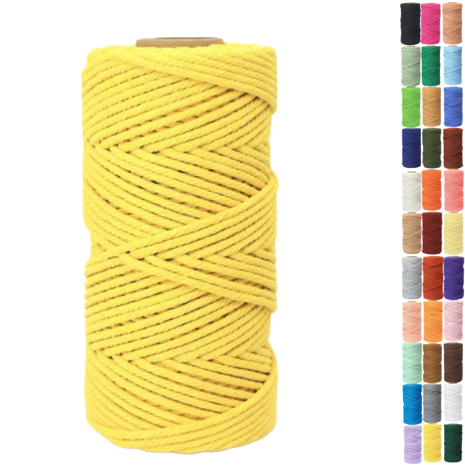 Binwat Macrame Cord Thick Natural Cotton Cord DIY Crafts Yarn Thread Twisted Spool Twine String Cotton Rope for Wall Hanging,Plant Hangers,Knitting,Decorative Projects 4mm x100m (Yellow)