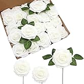 JOYLEX Artificial Flowers Realistic Roses, 25pcs Real Looking Fake Roses with Stem for DIY Wedding Bouquets Centerpieces Bridal Shower Party Home Romantic Decorations (Regular 3" - 25pcs, White)