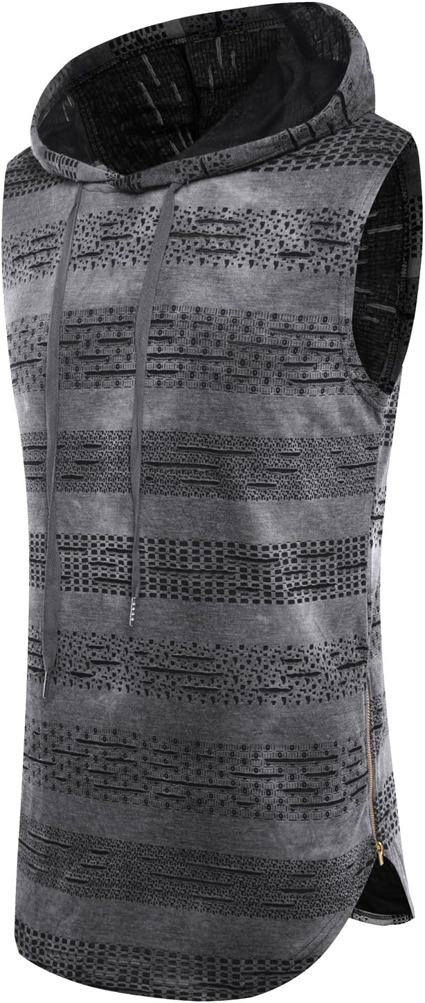 Mens Casual Hipster Hip Hop Sleeveless Hoodie Longline Tank-Top T Shirt Side Zipper