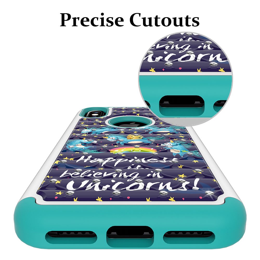 iPhone X Case, MagicSky [Shock Absorption] Studded Rhinestone Bling Hybrid Dual Layer Armor Defender Protective Case Cover for Apple iPhoneX - Unicorns