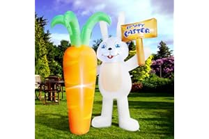 ANSEE Easter Inflatables Decorations, 6FT Blow Up Bunny and Giant Carrot Build-in LED Light Holiday Party Decor for Outdoor Indoor Yard Garden