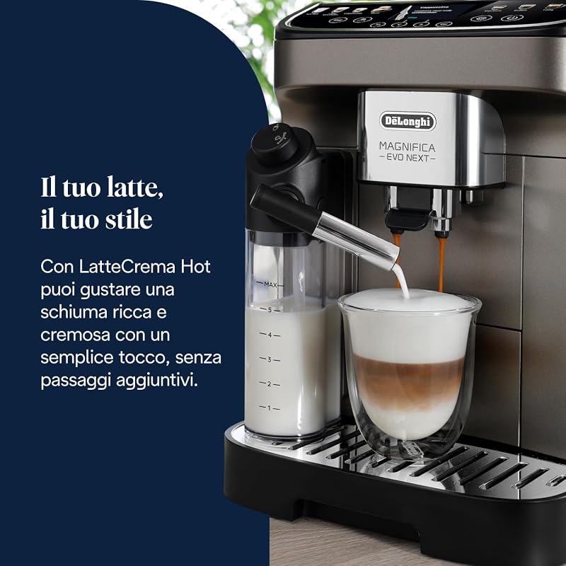 Magnifica Evo Next ECAM312.80.TB, Macchina Caffè Automatica con Monta Latte Automatico, Macchina Caffè Chicchi per Caffè e Cappuccino con Display Touch Intuitivo, 1450W, Nero/Titanio