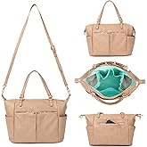 MOMINSIDE Small Diaper Bag, Mini Diaper Tote, Leather Diaper Bag Purse, Crossbody Baby Bag with 13 Pockets, Diaper Clutch for Women Mom, 2 Insulated Pockets(Camel)