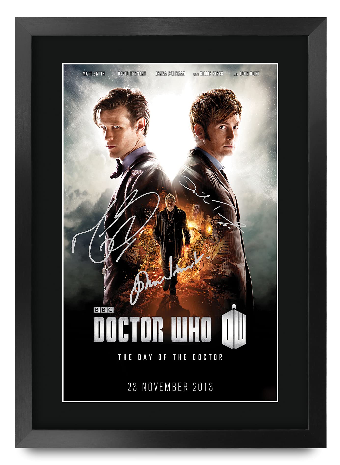HWC Trading A3 FR Dr Who - Day Of The Doctor TV Series Poster David Tennant Matt Smith John Hurt Signed Gift FRAMED A3 Printed Autograph Film Gifts Print Photo Picture Display