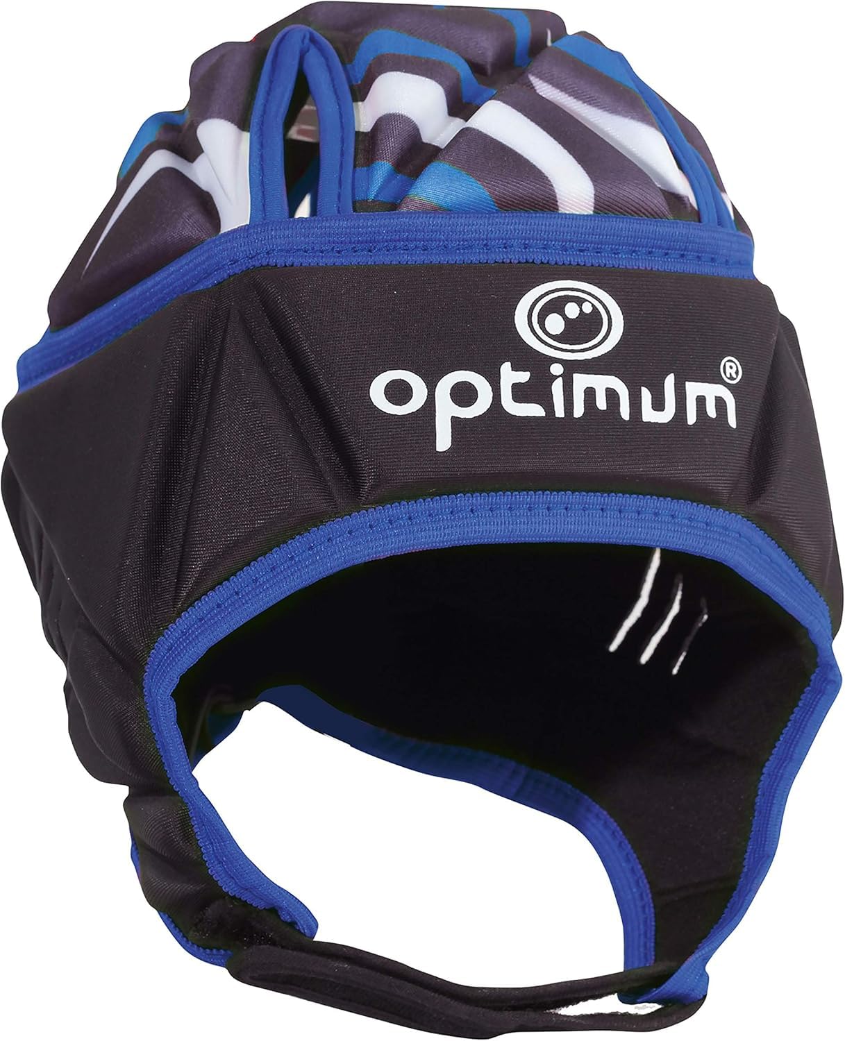 Optimum Senior Razor Rugby and Football Headguard - Full Coverage Scrum Cap | Breathable, Soft-Edged, Lightweight Protective Headgear Black/Blue, Medium