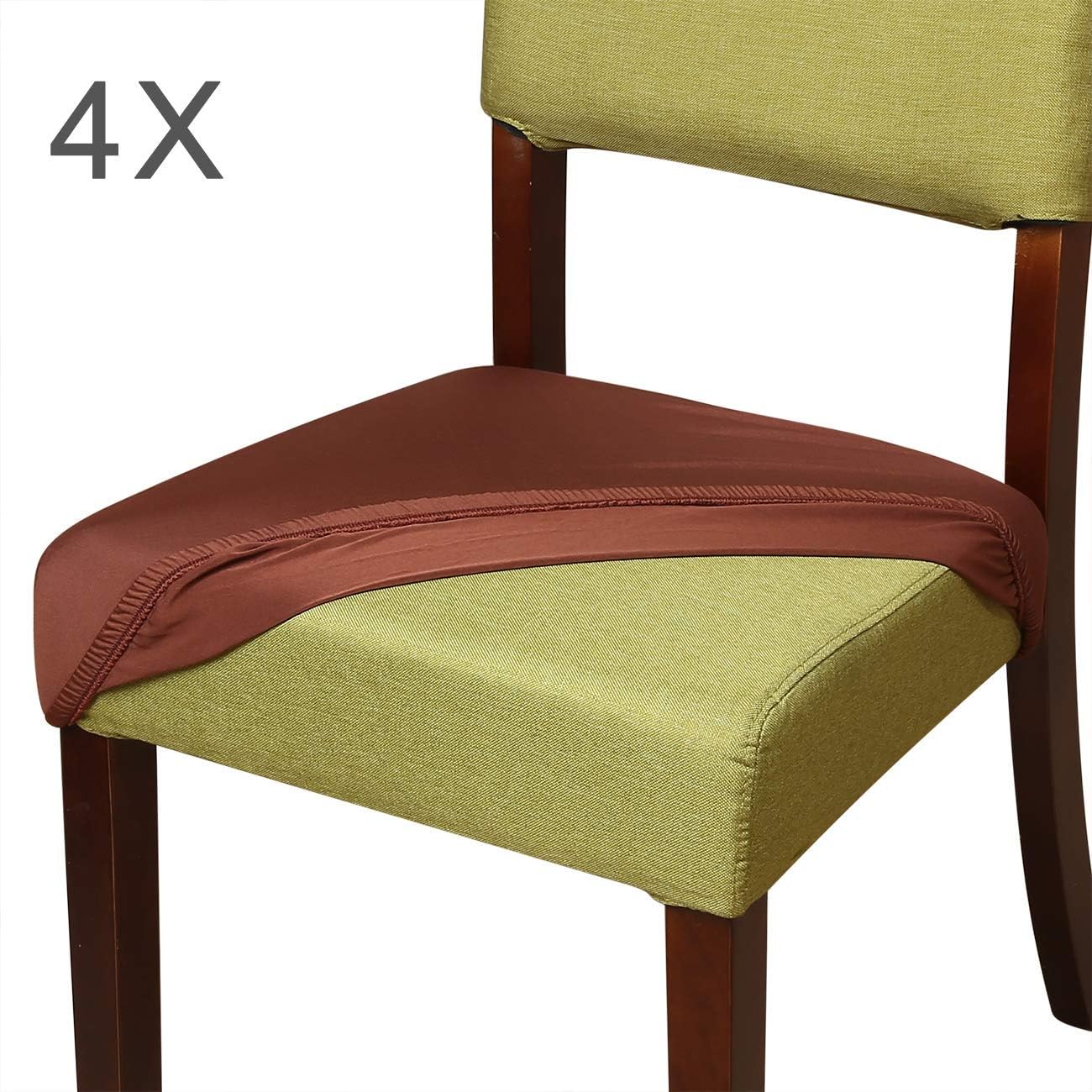 AonePro Chair Seat Covers,4 Pcs Stretch Spandex Dining Chair Cover Slipcovers, Office Chair Protectors for 14-21 Inches Seat - Black/Coffee Brown (4pcs Seat Covers - 18 inch, Coffee)