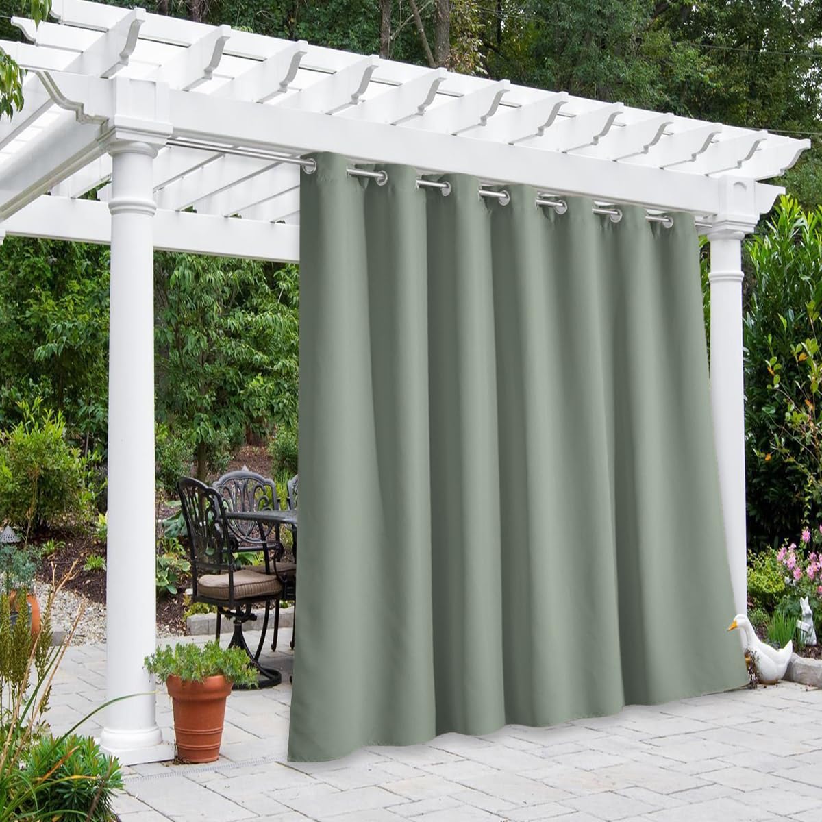 NICETOWN Outdoor Curtains for Patio W100 x L95 inch 2 Pieces, Sun Blocking Screen Shades 100% Privacy for Porch, Pergola, Lanai, Outside Deck, Weatherproof Blinds for All Season, Sage Green Image