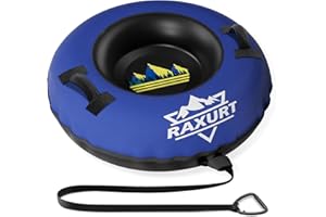 Raxurt Heavy Duty Snow Tube with Premium Canvas Cover, Inflatable Snow Sled for Kids and Adults, Thickened Bottom with Towable Pull Ring, Sledding Winter Outdoor Fun Toys