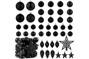 CRISTBEST Christmas Ball Ornaments - 43pcs Shatterproof Christmas Tree Decorative Hanging Ornaments with Loop for Xmas Holiday Party Wreath Home Decoration, Black(Combo of 10 Ball and Shaped Styles)