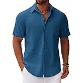COOFANDY Men's Button Down Short Sleeve Shirt Casual Cotton Summer Beach Linen Wedding Shirts with Pocket