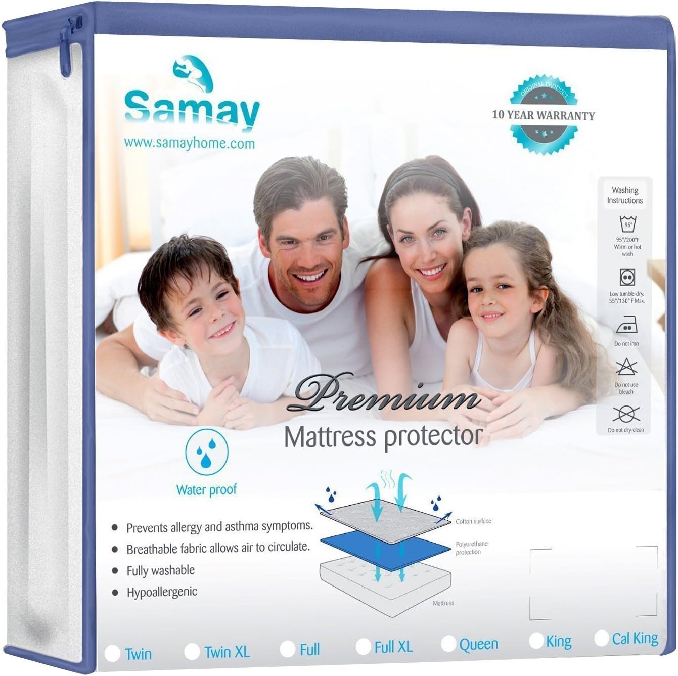 Samay Waterproof Mattress Cover Premium Hypoallergenic Mattress Protector, Queen Size