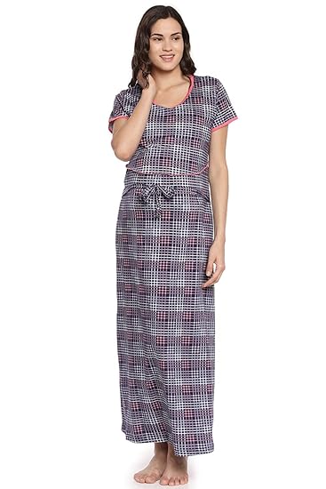 Womens Blue Printed Maternity Nightdress