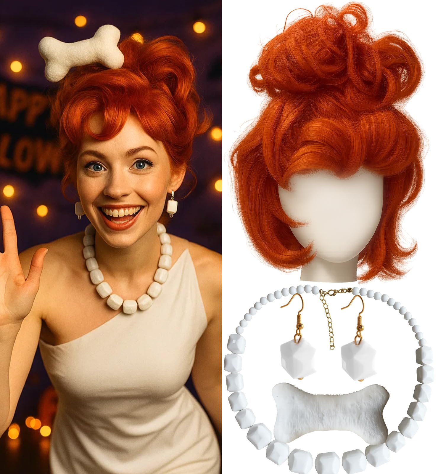 Photo 1 of Swooflia Orange Bun Wig for Women & Cosplay Wig Accessories - Convenient Set for Halloween, Costume, Party and Daily Use, Includes Necklace, Earings, Cosplay Wig with Adjustable Wig Cap (Wig1-09)