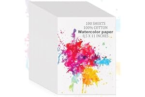 Lot de 100 feuilles de papier aquarelle 100 % coton, 21,6 x 27,9 cm, 63,5 kg/300 g/m², papier aquarelle blanc pour enfants et