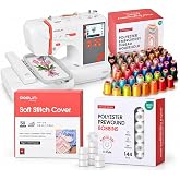 Poolin EOC03 Embroidery Machine Bundle &ndash; 60 Colors 800M Thread Set + 144pcs Prewound Bobbins + Soft Stitch Cover, Complete Starter Kit for Easy &amp; Comfortable Embroidery