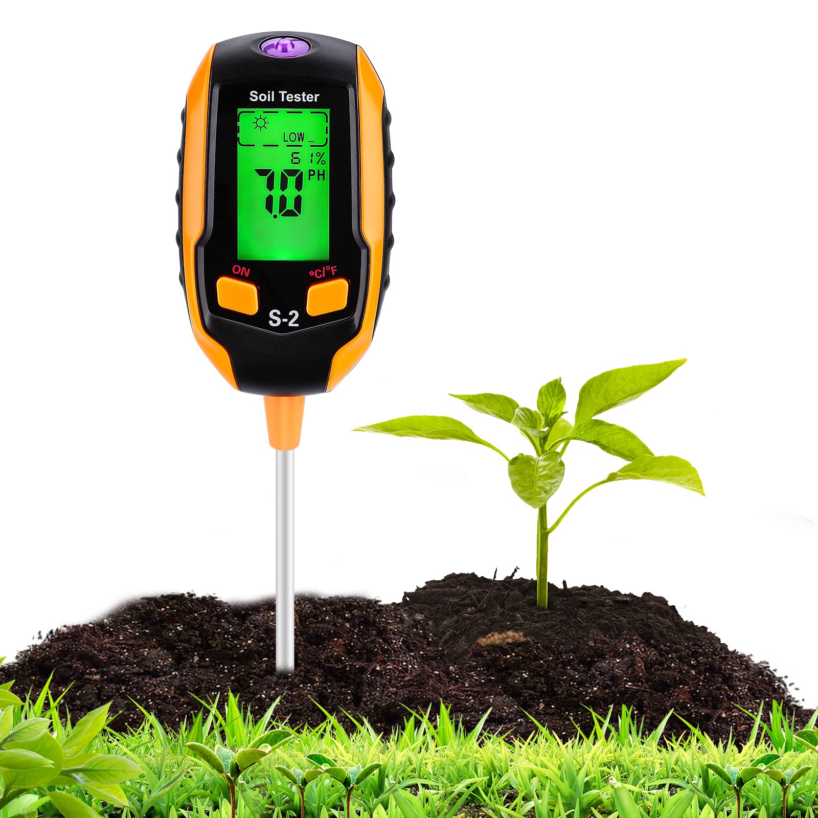 Soil pH Tester, BlumWay Upgrade 5 in 1 Soil Tester Meter Soil pH Testing Kit Soil Moisture Meter Soil Thermometer Greenhouse Accessories Soil Testing Kit for Garden, Lawns, Farm, Potted Plants, Flower