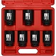 CASOMAN 1/2-Inch Drive Deep Spindle Axle Nut Impact Socket Set, Inch, Cr-Mo, 6-Point, 1-3/8-Inch - 1-3/4-Inch, 7 Piece Axle Socket Set