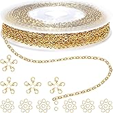 33ft Gold Chain for Jewelry Making Non-Tarnish 18K Gold Plated Stainless Steel Jewelry Chain for Jewelry Making Findings Supplies for Valentines Day Necklaces Earrings Bracelets DIY Crafts - 2mm Links