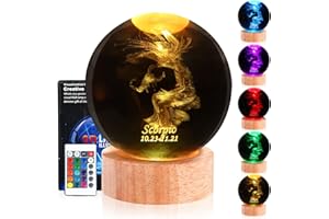 DCG Center, Zodiac Signs Crystal Ball Night Light, 3D Crystal Ball Night Light, Crystal Night Lamp for Kids, Decorations Gifts for Men, Women, Kids, Boys, Girls, Teens, Horoscope Lamp (Scorpio)