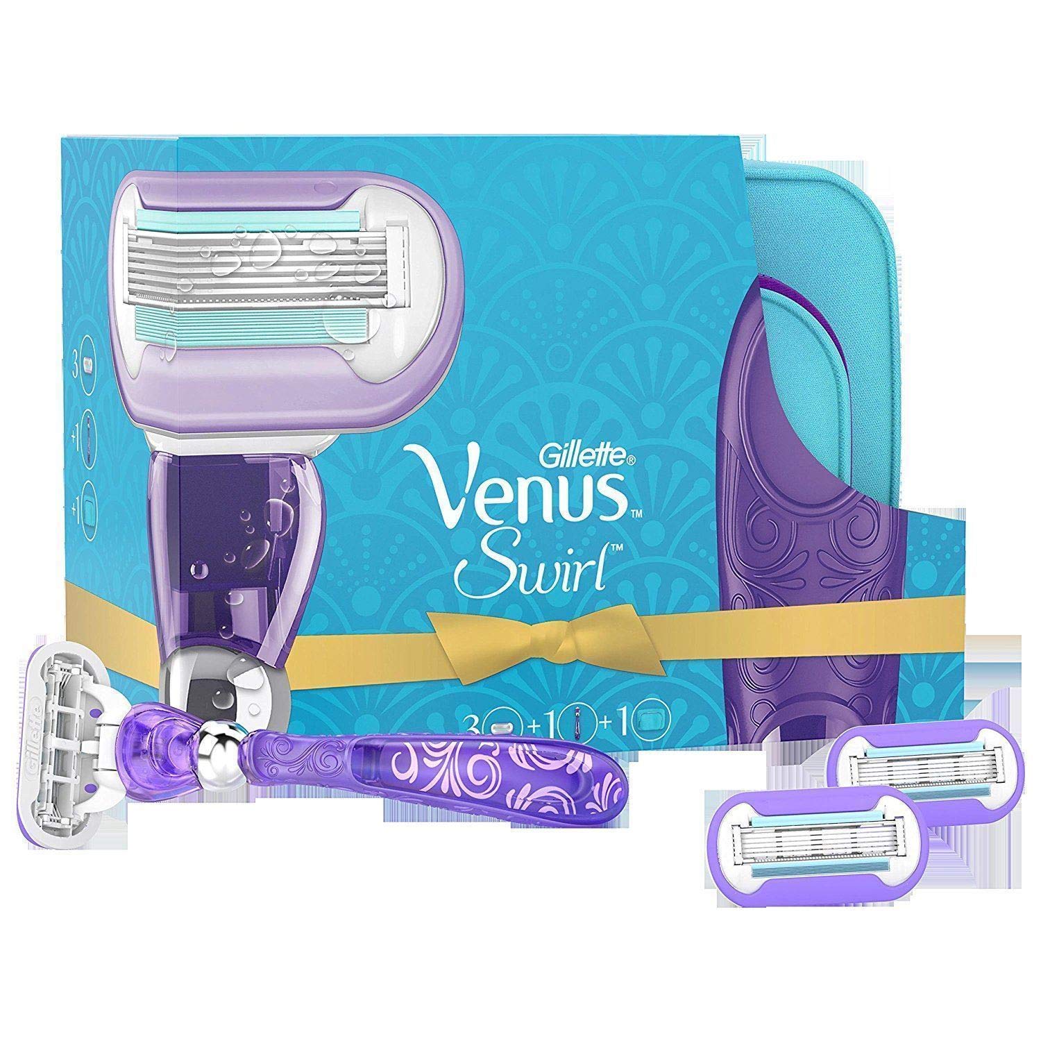 Venus Women's Swirl Razor with 3 Blades and Travel Bag Gift Set Bundle by Gillette