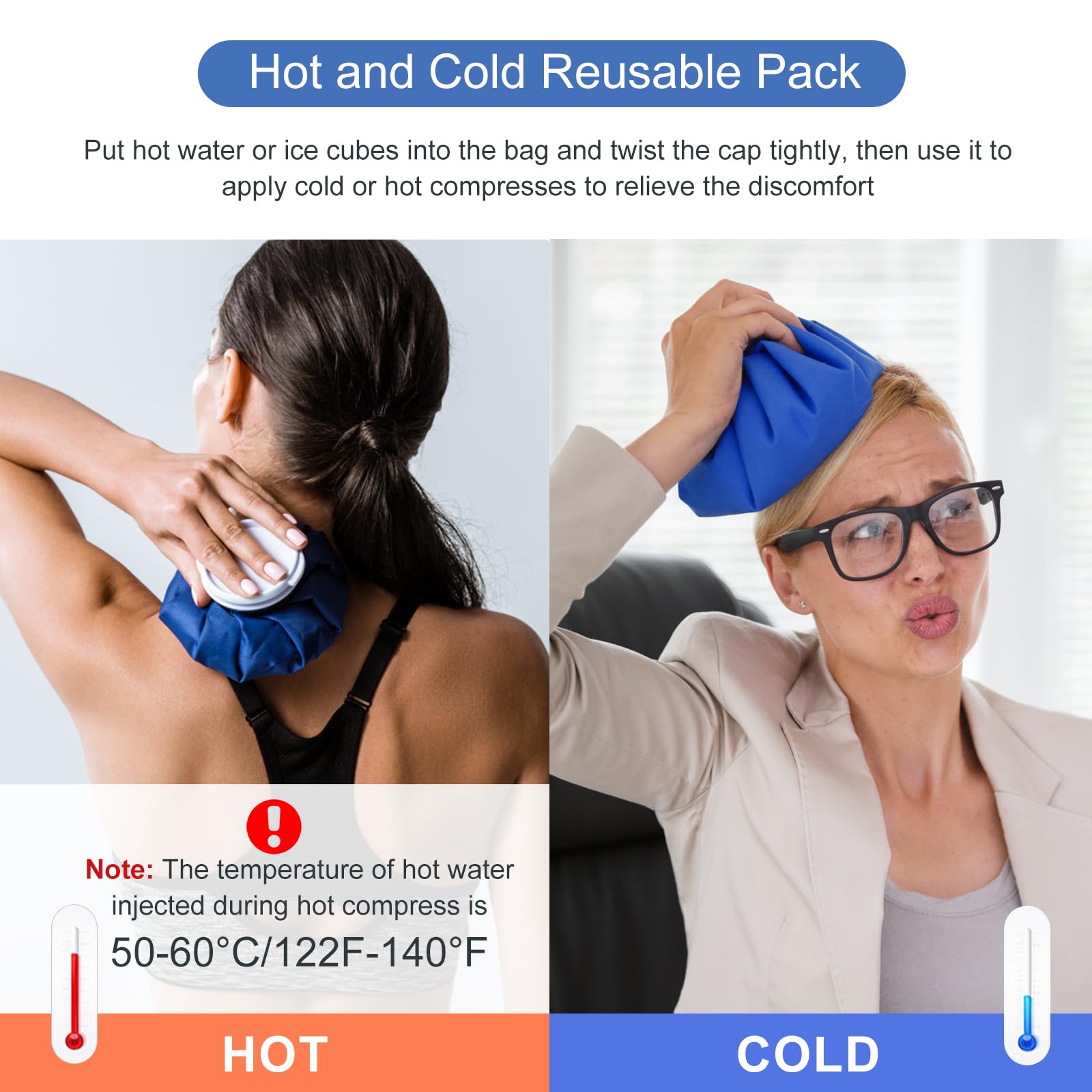 Ice Bags for Injuries, 3rd Gen Reusable Ice Packs, Hot & Cold Therapy Pain Relief, Ice Bag No-Leak & Waterproof, Traditional Ice Pack, Versatile & Durable, Blue (6 in + 11 in)