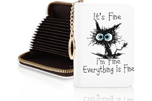 OPPSVIUST Credit Card Holder RFID Wallet, Slim Card Wallet for Women, Credit Card Keychain Wallet Organizer, Small Leather Card Holder Wallet with Zipper (Fine Cat)