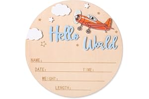 NQEUEPN Wood Newborn Announcement Sign, 15cm/5.91 Inch Wooden Hello World Sign Newborn Arrival Welcome Plaques Birth Baby Nam