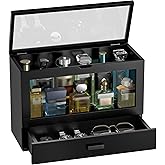 LUTARNIA Cologne Organizer for Men, Wooden Perfume Organizer Cologne Stand with Drawer Storage Large Capacity, Gift for Men (Black)