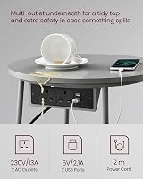 VASAGLE Round Side Table with Charging Station Dove Grey Slate Grey LET228G03 view 4
