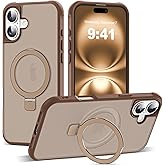 SKYLMW Compatible with iPhone 16 Plus Case with Invisible Magnetic O-Ring Stand Military-Grade Translucent Case for iPhone 16 Plus 6.7" [Compatible with Mag-Safe][Great Grip Feeling],Desert Brown
