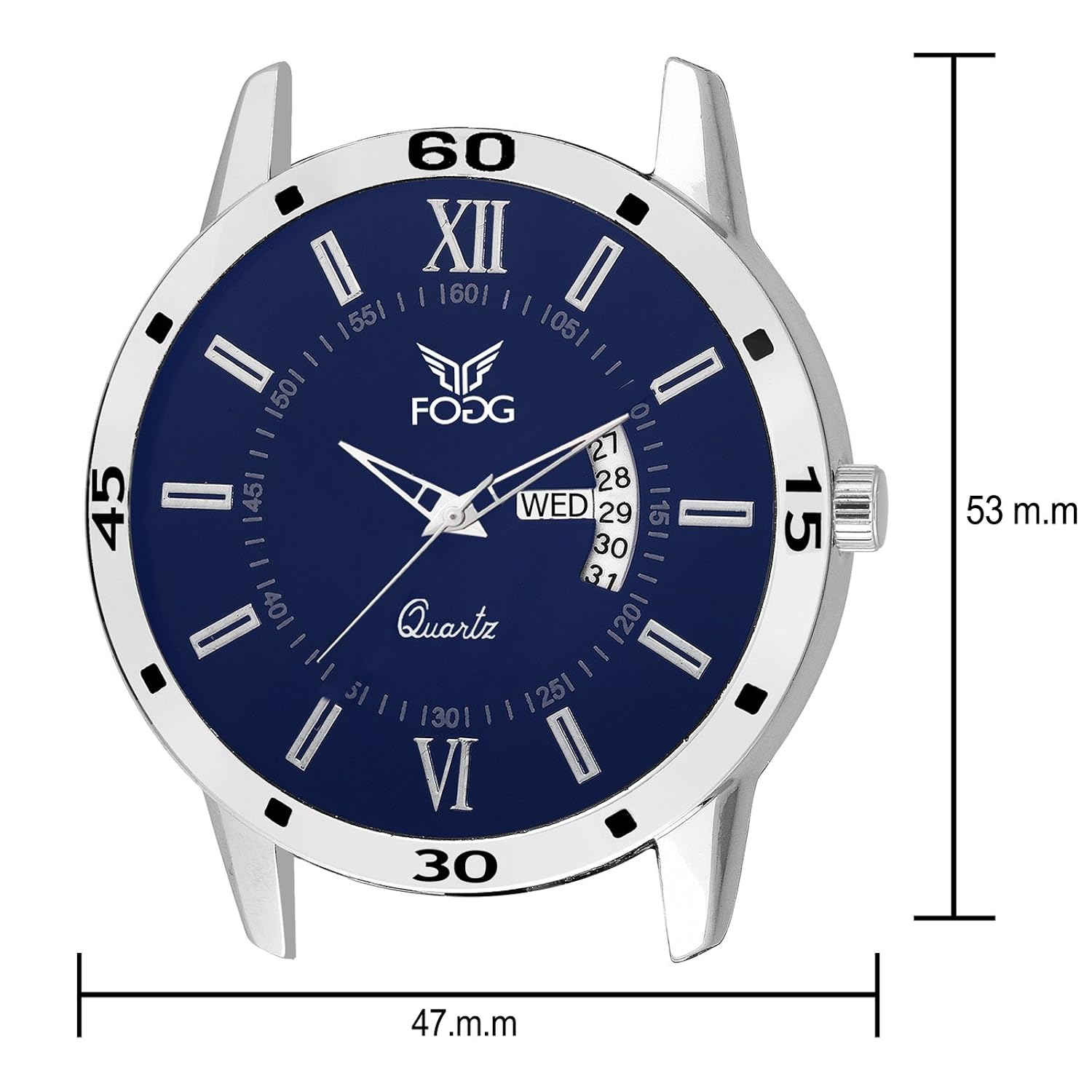 fogg analog blue day and date men's watch 2047-bl