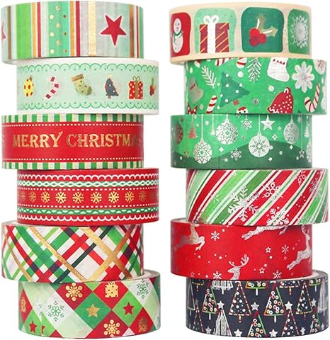 Amazon Co Jp Loraer Qianer クリスマス マスキングテープ 和紙テープ 手帳テープ カラフル Diy 剥がしやすい 装飾 デコレーション 飾り ラッピングペーパー ギフト プレゼント 人気 可愛い 包装 多色 工芸品 芸術品 12巻セット ホーム キッチン