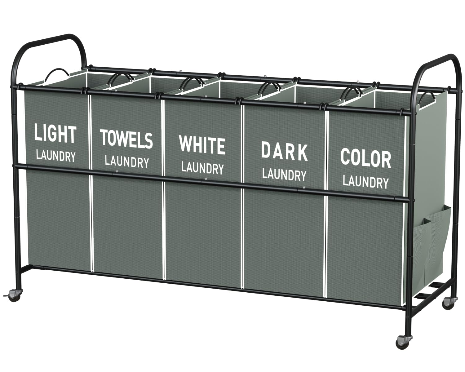 Photo 1 of 5-Section Laundry Sorter Cart, Large Laundry Hamper with Lockable Rolling Wheels, Versatile Storage Organizer with Removable Bags for Dirty Clothes, Gray