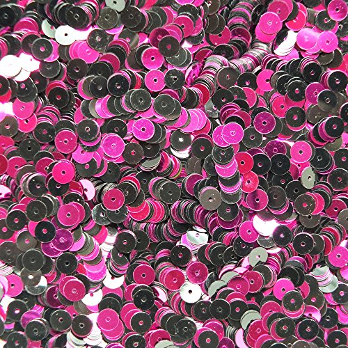 6mm Flat Round Sequins ~ Fuchsia Pink Metallic/Black ~ Made in USA. Loose paillettes for embroidery, bridal, applique, arts, crafts, and embellishment.