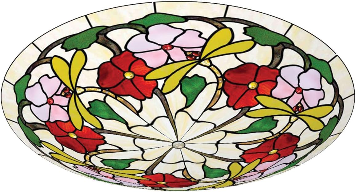 Tiffany Multi Floral Dragonfly Stained Glass Ceiling Light Shade Uplighter - Red / Rose