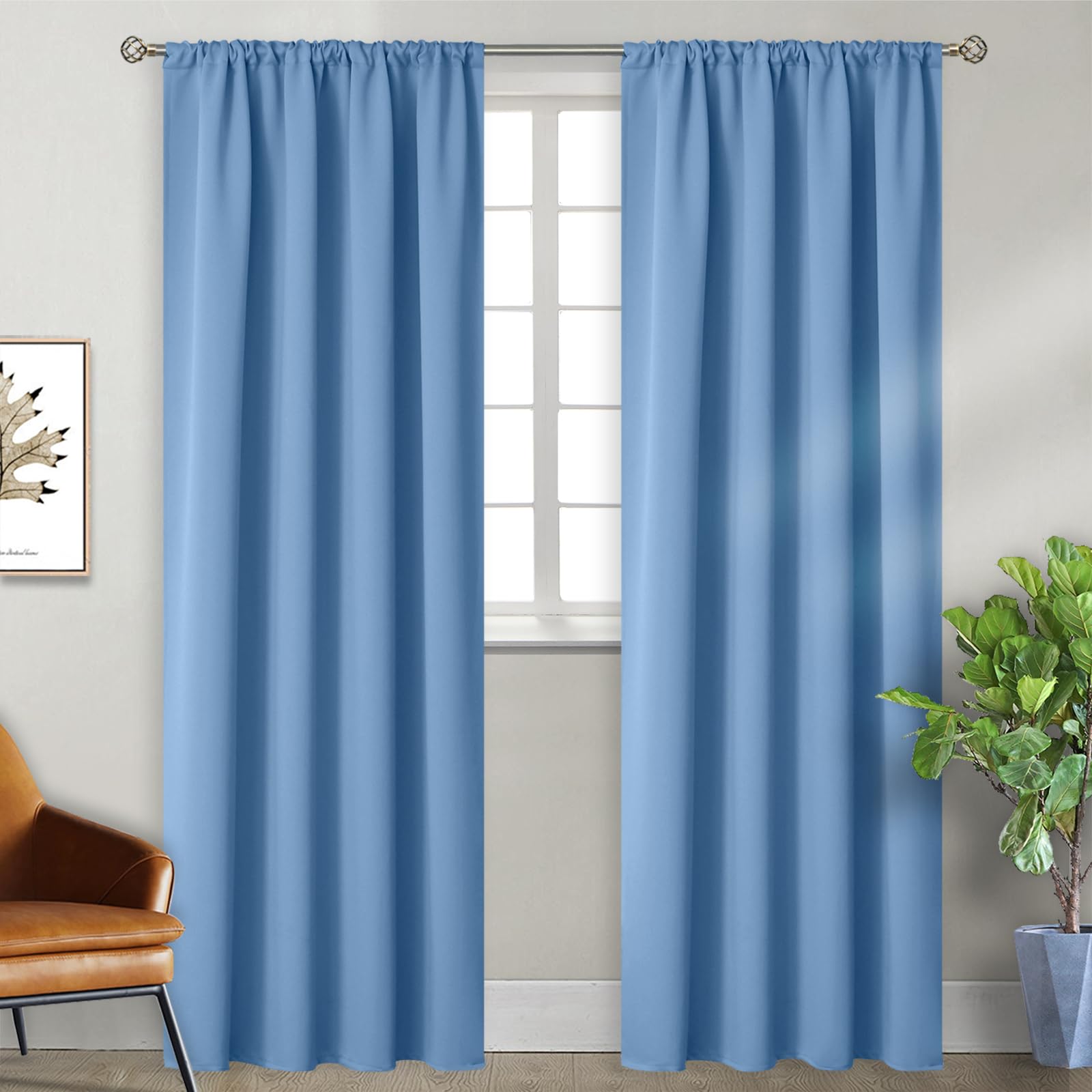 BGment Blackout Curtains 90 Inch Length for Living Room - Rod Pocket Thermal Insulated Room Darkening Drapes Blinds for Bedroom Ding Room, Denim Blue, 52 x 90 Inch, 2 Panels Image
