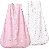 david's kids 100% Organic Cotton Baby Sleep Sack 6-12 Months, Soft Baby Wearable Blankets with 2-Way Zipper, 2 Pack Comfy Sleeping Bags for Infant Newborn Boys Girls, Medium Size, Rainbow &amp; Space